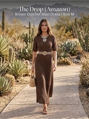 The Drop (Amazon) Brown Crochet Maxi Dress | Size M